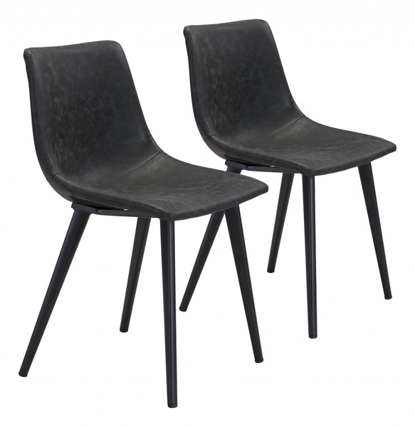 Set Of Two Black Vintage Look Faux Leather Slight Scoop Dining Chairs 394711 By Homeroots