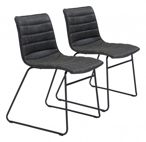 Set Of Two Mod Black Vintage Look Faux Leather Dining Chairs 394719 By Homeroots