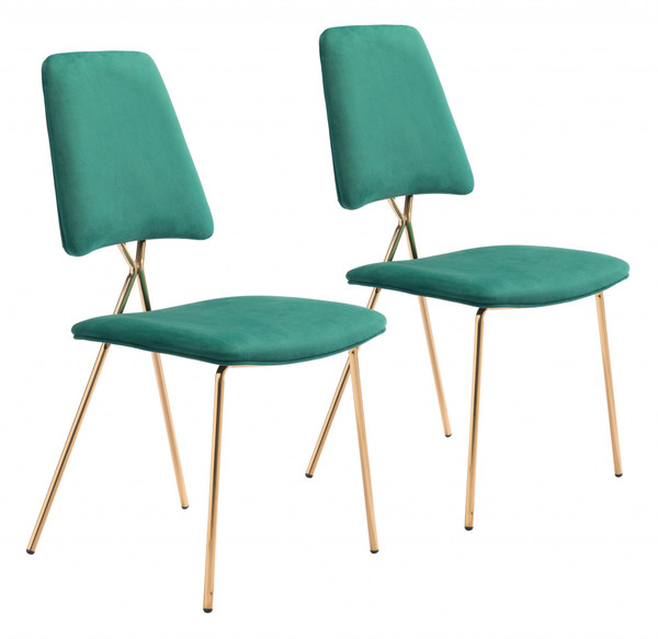 Set Of Two Green And Gold Modern X Dining Chairs 394755 By Homeroots