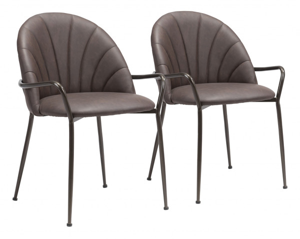 Set Of Two Brown Faux Leather Arch Dining Chairs 394759 By Homeroots