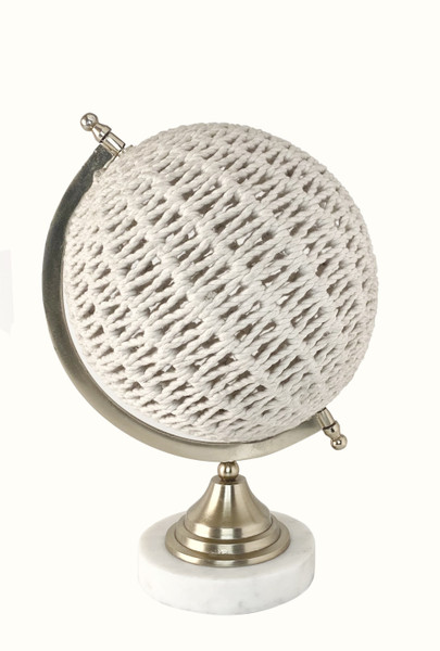 15" Modern Farmhouse Rustic Rattan And Marble Globe Sculpture 394773 By Homeroots