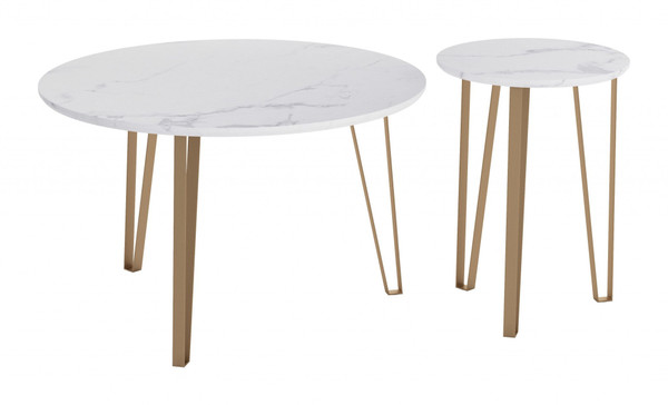 Set Of Two White And Gold Accent Tables 394781 By Homeroots