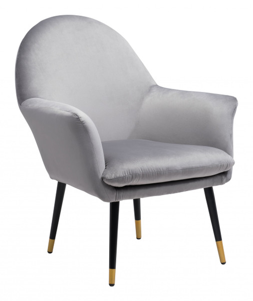 Gray Comfy Curvy Velvet And Black Accent Chair 395048 By Homeroots