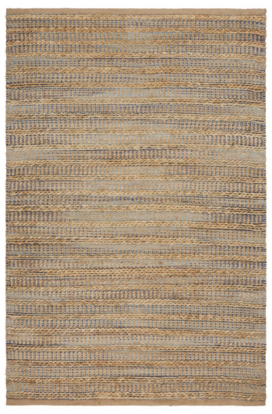 8' X 10' Tan And Navy Braided Jute Area Rug 395123 By Homeroots