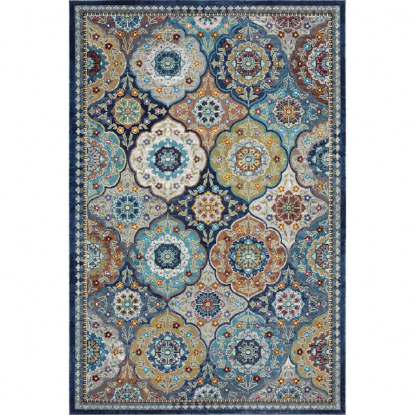8' X 10' Blue Trellis Mosaic Area Rug 395728 By Homeroots