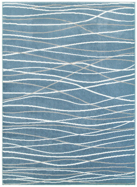 5' X 7' Blue Contemporary Waves Area Rug 395740 By Homeroots