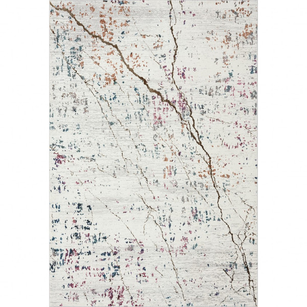 5' X 8' White Abstract Marble Area Rug 395764 By Homeroots