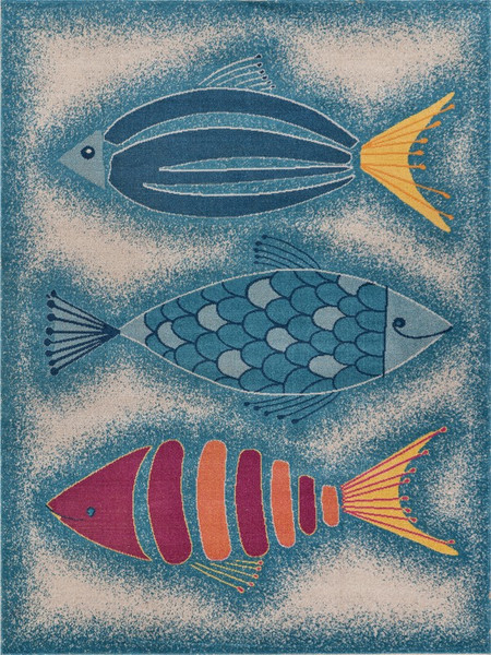 8' X 10' Blue Triple Fish Indoor Outdoor Area Rug 395945 By Homeroots
