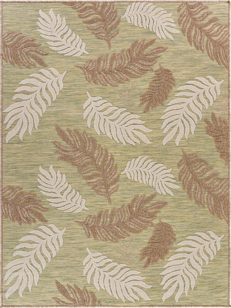 8' X 10' Tan Tropical Sprigs Indoor Outdoor Area Rug 395980 By Homeroots