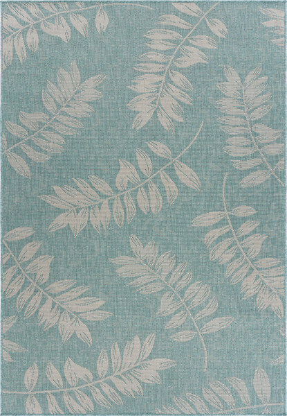 8' X 10' Teal And Ash Sprigs Indoor Outdoor Area Rug 396110 By Homeroots