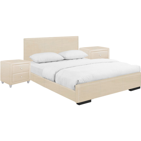 Beige Upholstered Platform Queen Bed With Two Nightstands 397067 By Homeroots