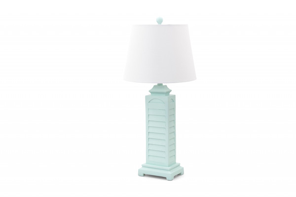 Set Of 2 Aqua Blue Coastal Shutter Pedestal Table Lamps 397266 By Homeroots