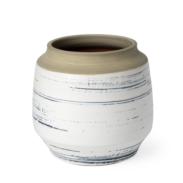 9" Blue White And Sand Coastal Ceramic Vase 397529 By Homeroots