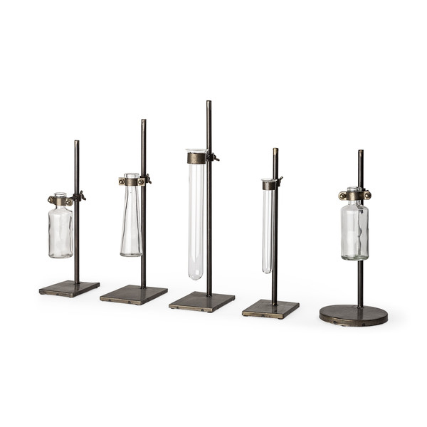 Set Of Five Test Tube Vases With Metal Bases 397538 By Homeroots