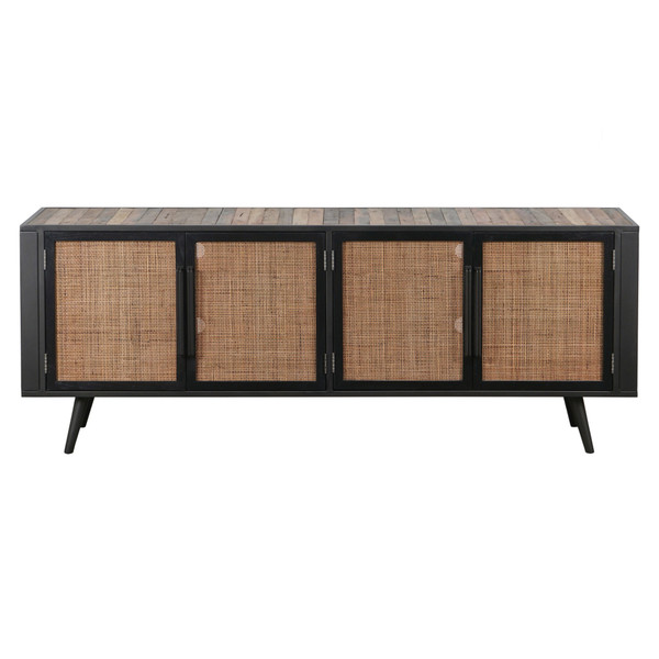 Natural Boat Wood And Rattan Tv Dresser With 4 Doors 397767 By Homeroots