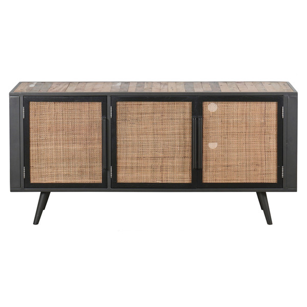 Rustic Black Natural And Rattan Media Cabinet With Three Doors 397768 By Homeroots