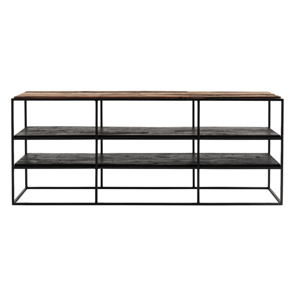 55" Modern Rustic Wood And Black Metal Open Tv Stand 397770 By Homeroots