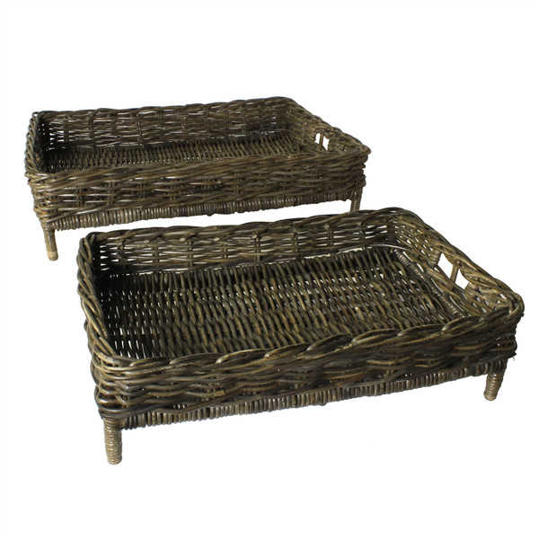 Set Of Two Brown Rattan Trays 397899 By Homeroots