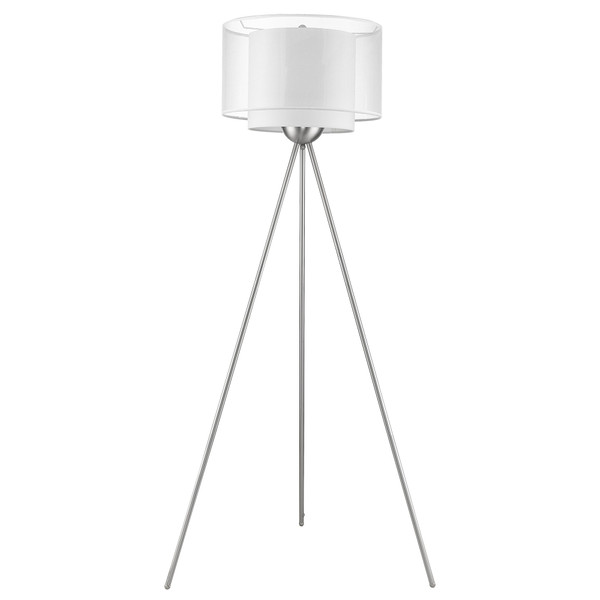 Brella 1-Light Brushed Nickel Tripod Floor Lamp With Sheer Snow Shantung Two Tier Shade 397918 By Homeroots