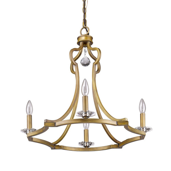 Peyton 4-Light Raw Brass Chandelier With Crystal Accents 398052 By Homeroots