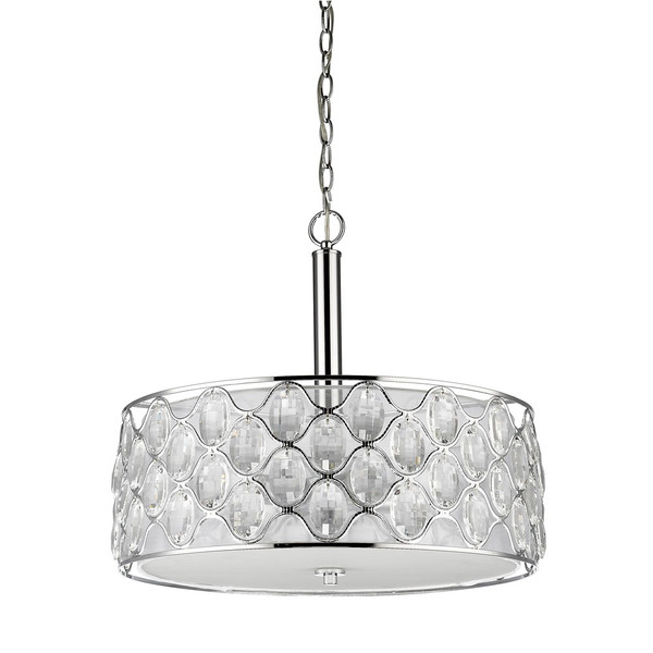 Isabella 4-Light Polished Nickel Drum Pendant With Crystal Accents 398063 By Homeroots