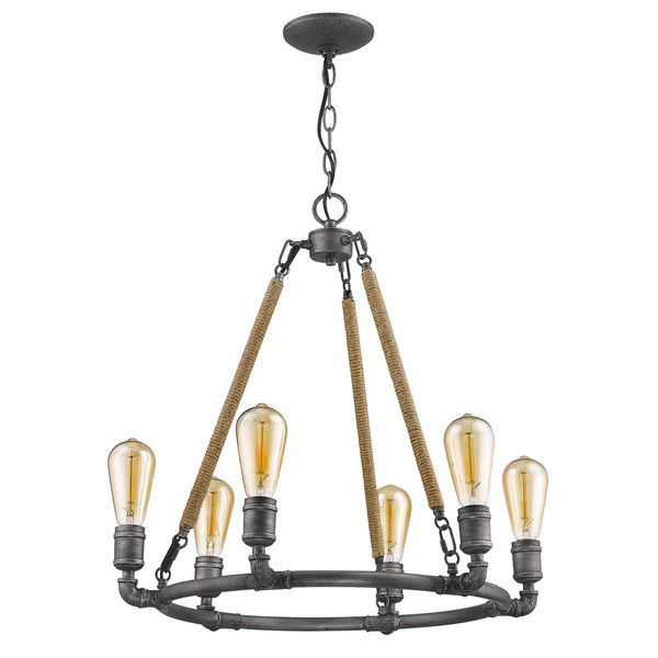 Grayson 6-Light Antique Gray Chandelier With Jute Wrapped Uprights 398113 By Homeroots