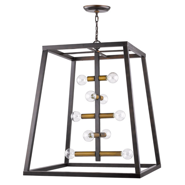 Tiberton 10-Light Oil-Rubbed Bronze Foyer Pendant With Antique Brass Sockets 398132 By Homeroots