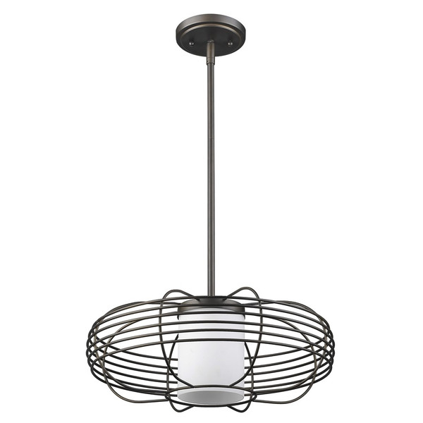 Loft 1-Light Oil-Rubbed Bronze Wire Globe Pendant With Etched Glass Interior Shade 398203 By Homeroots