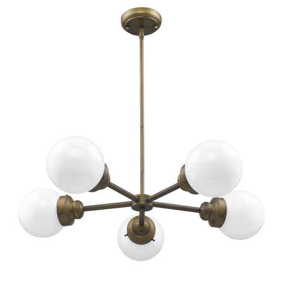Portsmith 5-Light Raw Brass Chandelier With White Globe Shades 398211 By Homeroots