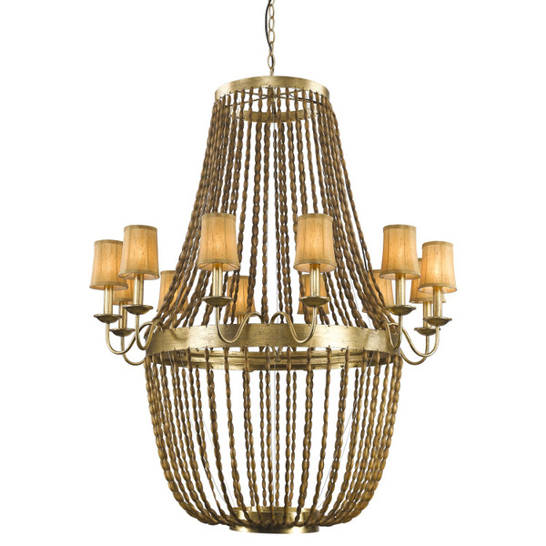 Anastasia 6-Light Antique Gold Leaf Chandelier With Wooden Beaded Chains And Gold Fabric Shades 398314 By Homeroots