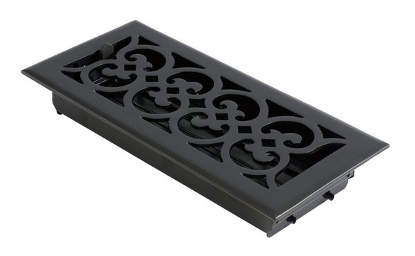 A03-R4310-622 Weathered Black Scroll Floor Air Register with Damper - 3" x 10"