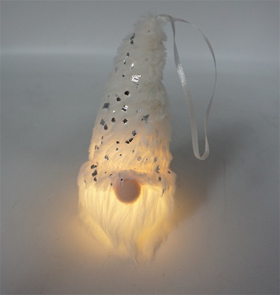 Fluffy White And Silver Hanging Light Up Gnome 399309 By Homeroots