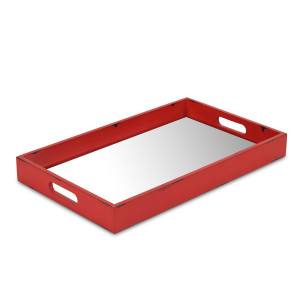 Red Wooden Mirrored Serving Tray 399626 By Homeroots