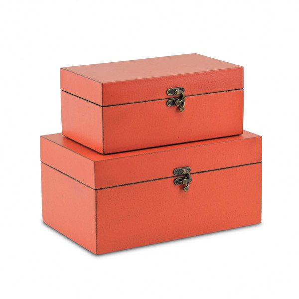 Set Of Two Coral Wooden Storage Boxes 399680 By Homeroots