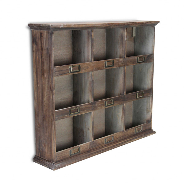 Rustic Nine Slot Wooden Open Wall Cabinet 399692 By Homeroots