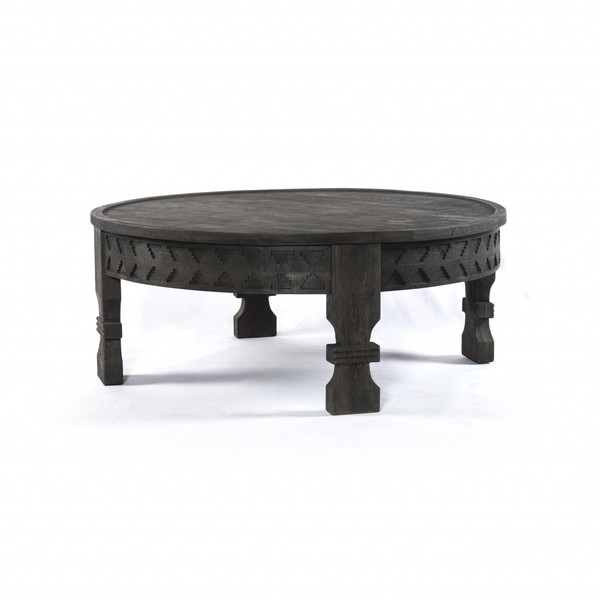 Black Carved Round Wooden Coffee Table 400877 By Homeroots