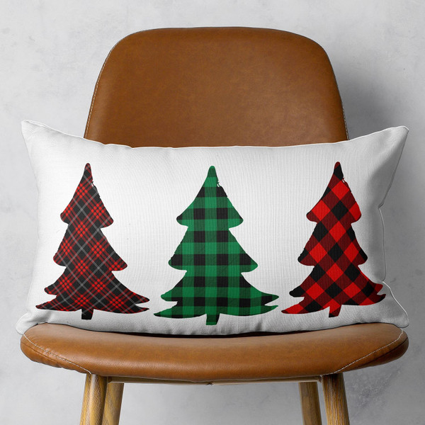 Christmas Tree Trio Plaid Lumbar Pillow Cover 400920 By Homeroots