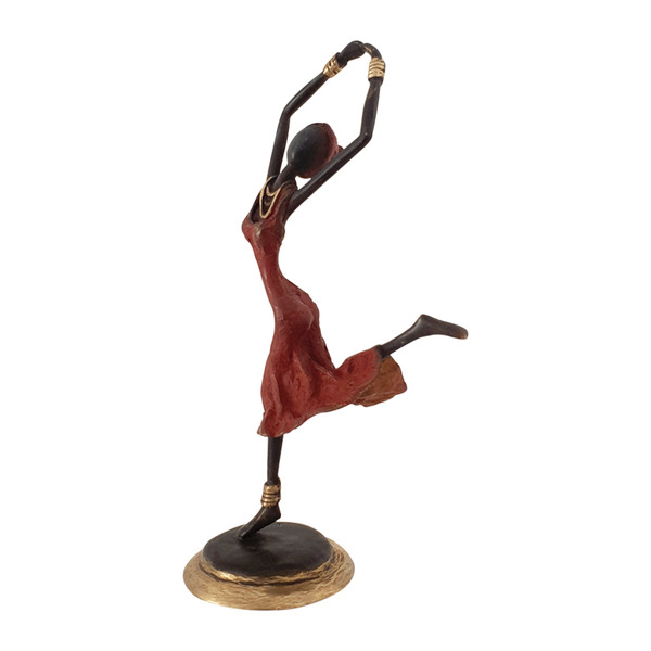 Vintage Hand Cast Bronze Statue Of A Dancing African Woman In Red Dress 401241 By Homeroots