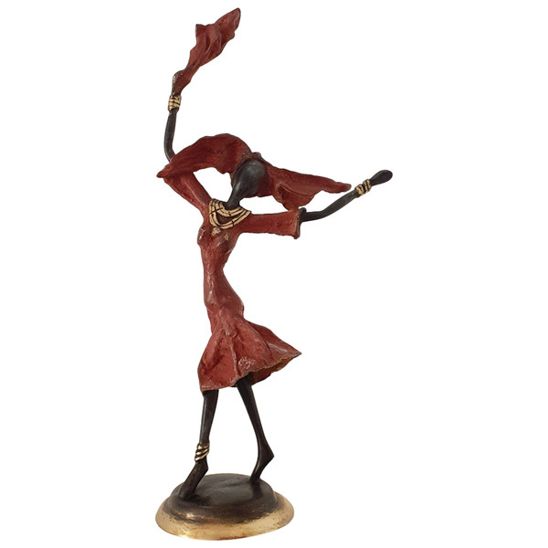 Vintage Hand Cast Bronze Statuette Of An African Dancer In A Fire Red Dress 401328 By Homeroots