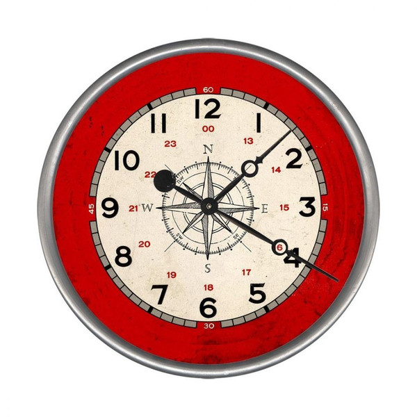 15" Rustic Red And Cream Compass Wall Clock 401549 By Homeroots