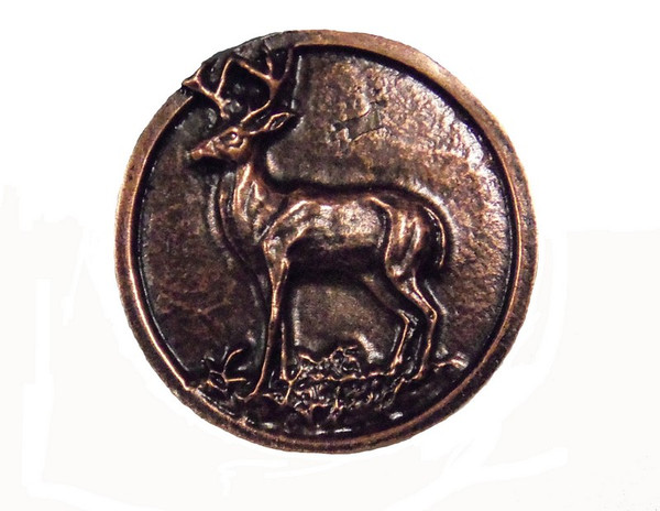 052-AC Whitetail Round Deer Cabinet Knob - Antique Copper