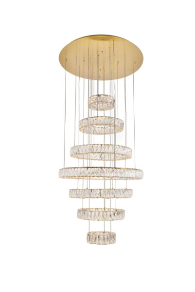 Monroe Integrated Led Light Gold Chandelier Clear Royal Cut Crystal 3503G34G By Elegant Lighting