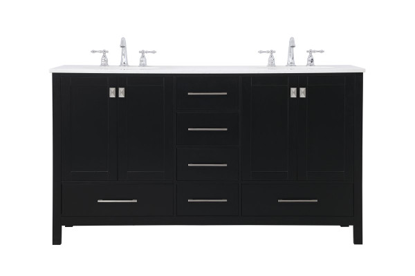 60 Inch Double Bathroom Vanity In Black VF18860DBK By Elegant Lighting