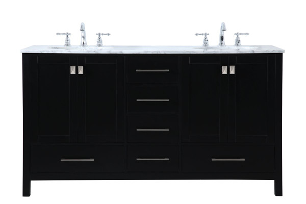 60 Inch Double Bathroom Vanity In Black VF18960DBK By Elegant Lighting