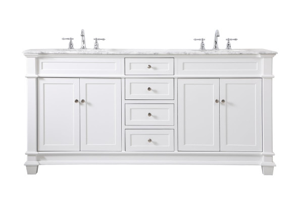72 Inch Double Bathroom Vanity Set In White VF50072DWH By Elegant Lighting