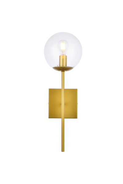 Neri 1 Light Brass And Clear Glass Wall Sconce LD2359BR By Elegant Lighting