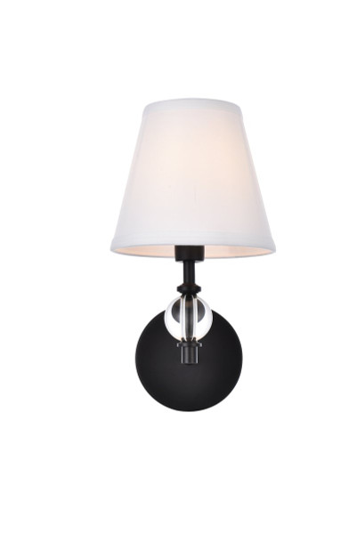 Bethany 1 Light Bath Sconce In Black With White Fabric Shade LD7021W6BK By Elegant Lighting