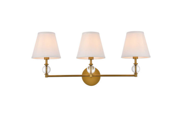 Bethany 3 Lights Bath Sconce In Brass With White Fabric Shade LD7023W24BR By Elegant Lighting