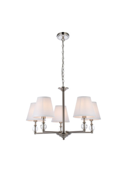 Bethany 5 Lights Pendant In Satin Nickel With White Fabric Shade LD7024D25SN By Elegant Lighting