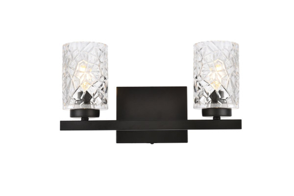 Cassie 2 Lights Bath Sconce In Black With Clear Shade LD7026W14BK By Elegant Lighting